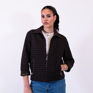 Women's Burgundy Checkered Jacket